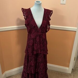 Lulu's Burgundy Lace Dress for Prom or Wedding